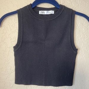 Zara Black Crop Sweater Tank Top